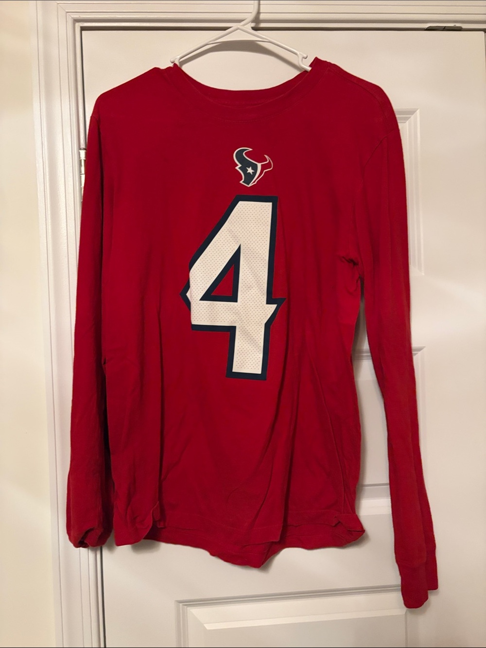 Deshaun Watson Houston Texans Kids' Long Sleeve #4 Red Football Tee